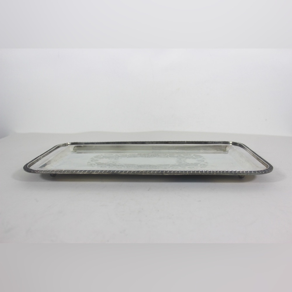 Small Silver Plated Footed Tray with Rope Edge Detail, Rectangle Rectangular - Picture 6 of 9